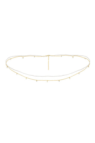 NAiiA Brigitte Belly Chain | 14K Yellow Gold Pearl and CZ Shaker Double Belly Chain