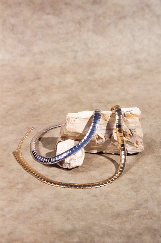 Camila Herringbone Necklace Rhodium and Gold Filled Still Life