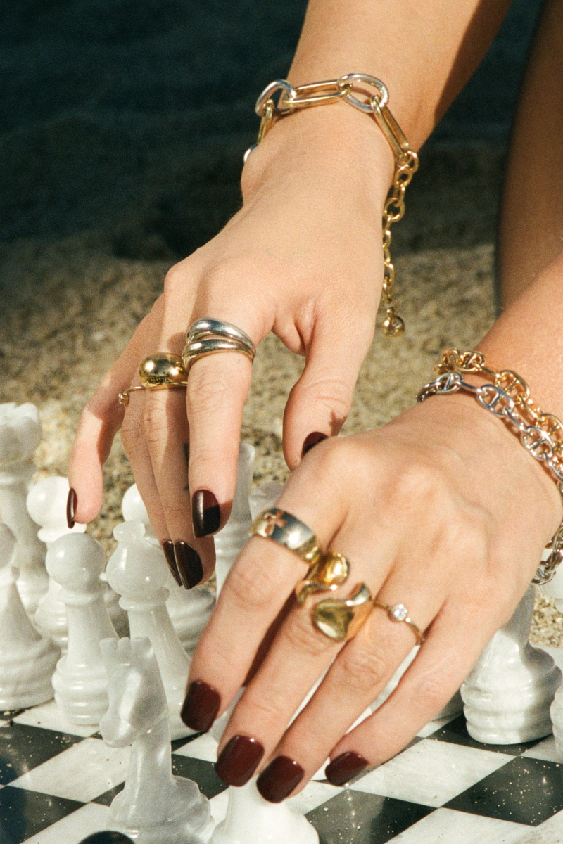NAiiA Ciara Bracelet | 14K Yellow Gold and Rhodium Mixed Metal Link Chain Bracelet on model
