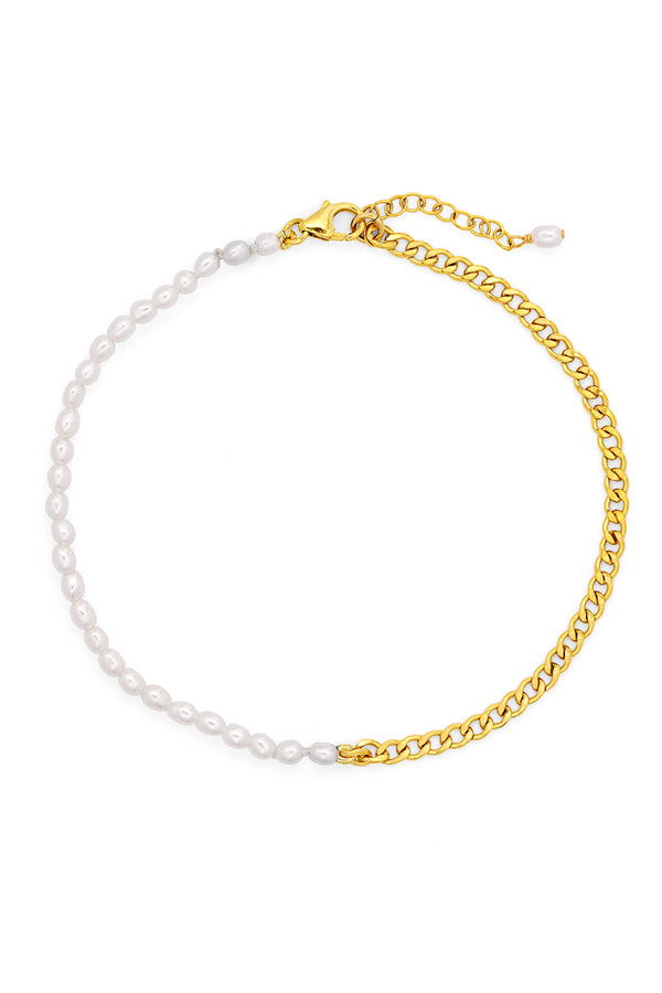 NAiiA Dahlia Anklet | 14K Yellow Gold Pearl and Chain Anklet