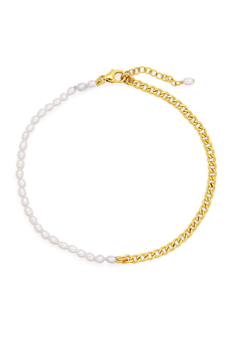 NAiiA Dahlia Anklet | 14K Yellow Gold Pearl and Chain Anklet