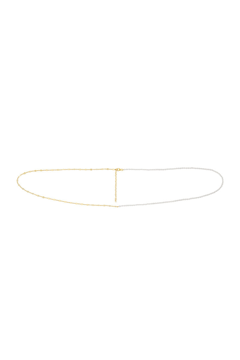 NAiiA Emily Belly Chain | 14K Yellow Gold Pearl and Chain Belly Chain