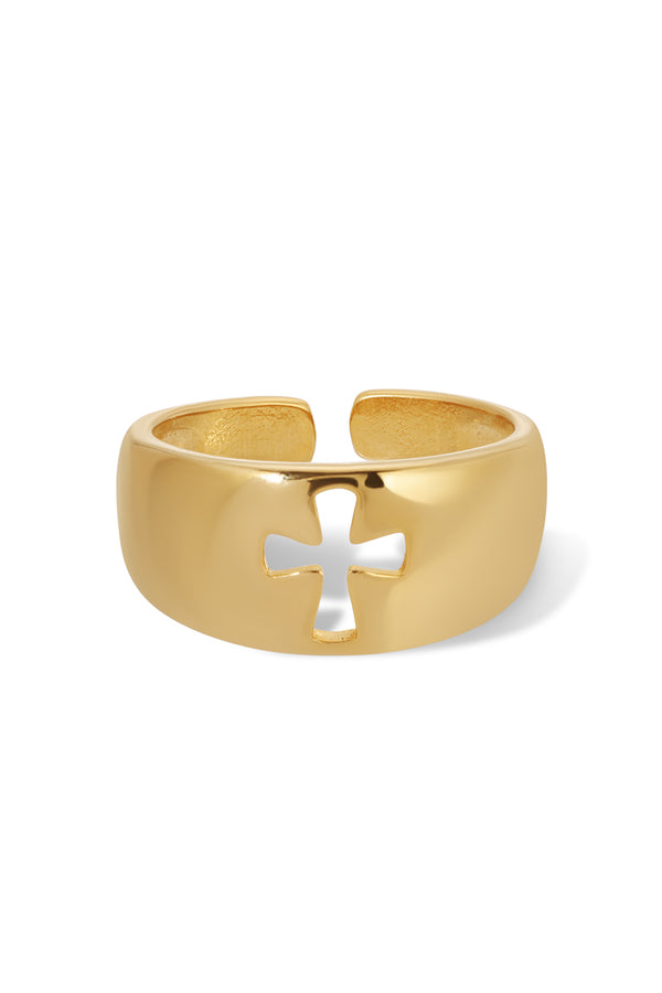 NAiiA Faith Ring | 14K Yellow Gold Cross Ring product photo