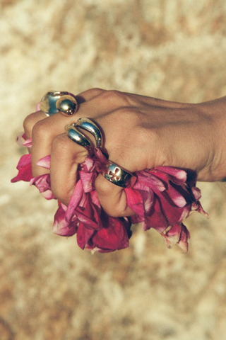 NAiiA Faith Ring | 14K Yellow Gold Cross Ring  on model