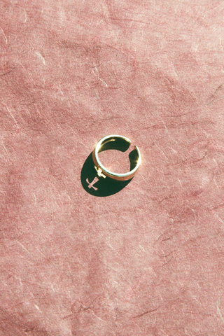 NAiiA Faith Ring | 14K Yellow Gold Cross Ring still life