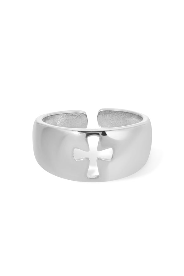 NAiiA Faith Ring | Rhodium Cross Ring  product photo