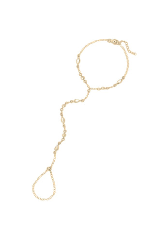 A delicate hand chain accessory featuring mixed CZ stones photographed on a solid white background.