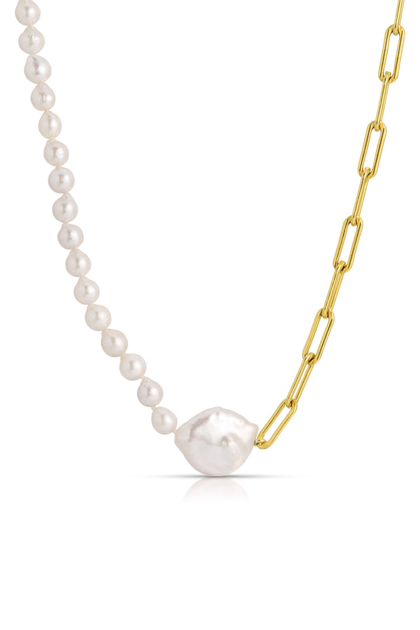 NAiiA Jasmine Necklace | 14K Yellow Gold Pearl and Chain Anklet