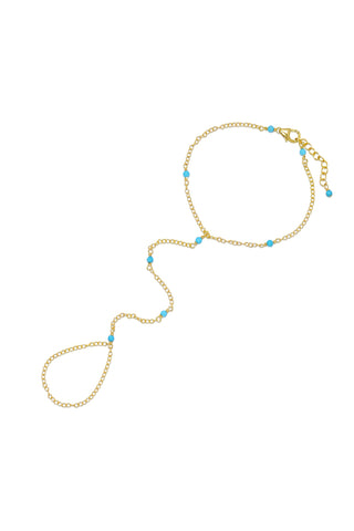 NAiiA Josie Hand Chain | 14K Yellow Gold Turquoise Hand Chain
