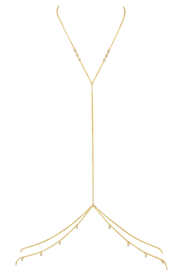 NAiiA Leigh Body Chain | 14K Yellow Gold Double CZ Shaker Belly Chain
