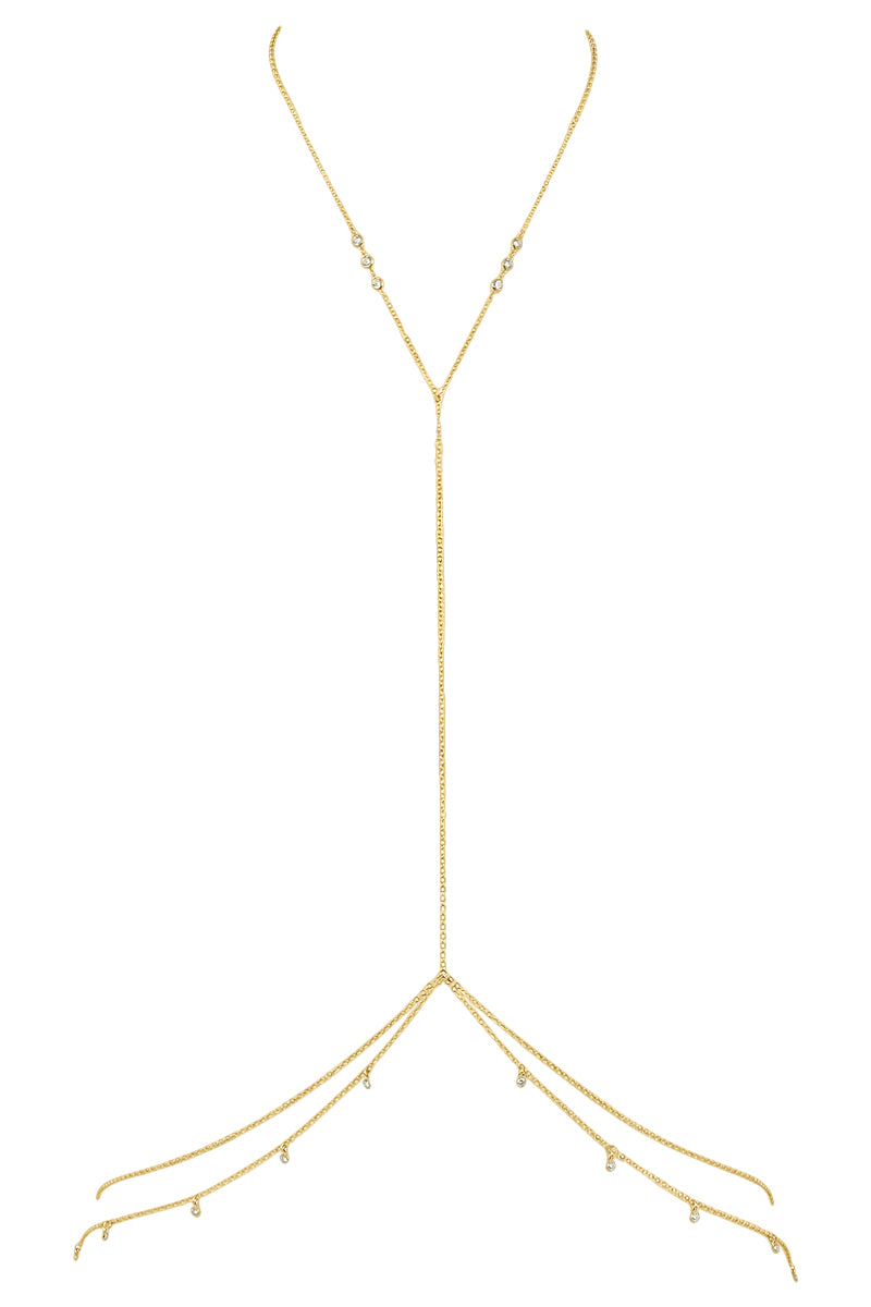 NAiiA Leigh Body Chain | 14K Yellow Gold Double CZ Shaker Belly Chain