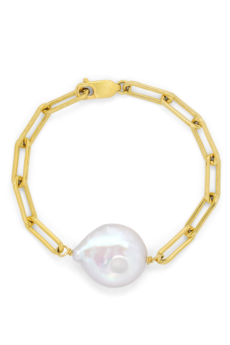 NAiiA Lilac Bracelet | 14K Yellow Gold Paperclip Chain Pearl Bracelet