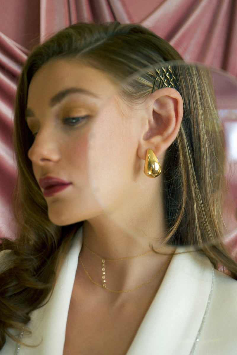 Luna Gold Dome Earrings on Model