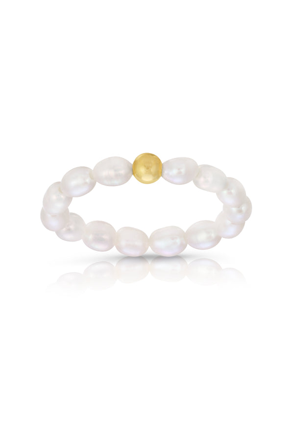NAiiA Nika Ring | 14K Yellow Gold Stretchy Pearl Ring