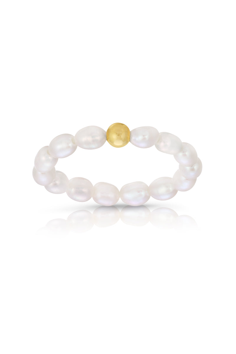 NAiiA Nika Ring | 14K Yellow Gold Stretchy Pearl Ring