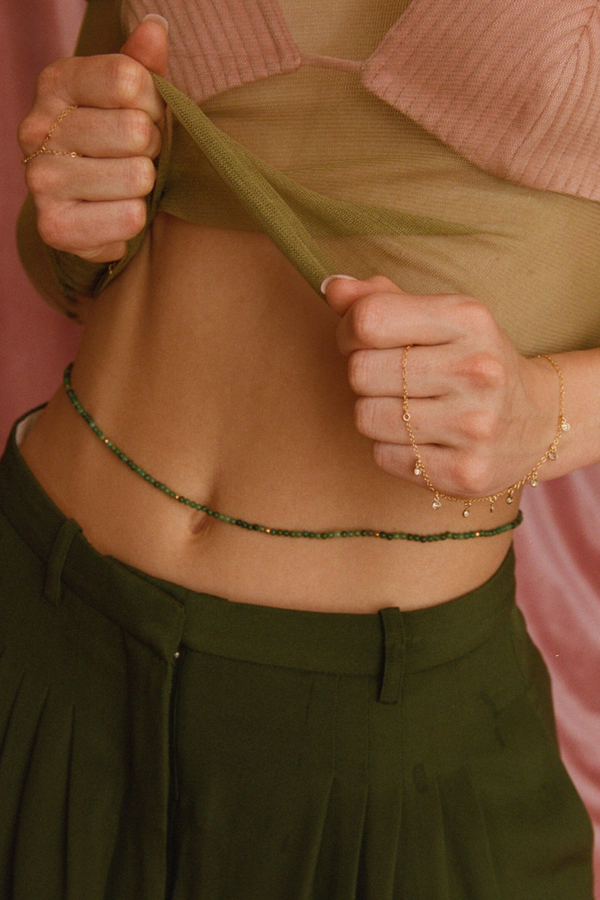 NAiiA Sage Jade Belly Chain | On Model