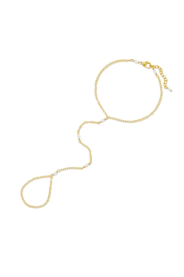 NAiiA Sophia Hand Chain | 14K Yellow Gold Pearl Hand Chain