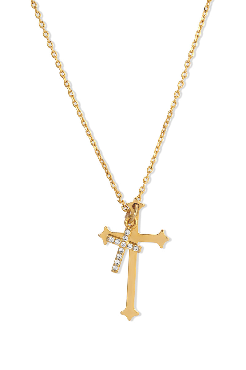 NAiiA Theodora Necklace | 14K Yellow Gold and CZ Double Cross Pendant Necklace product photo
