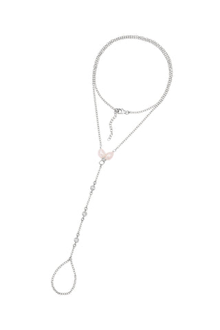 Tia Pearl and CZ Hand Chain and Necklace