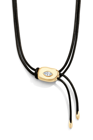 belt with a gold clasp and black cord on a white background