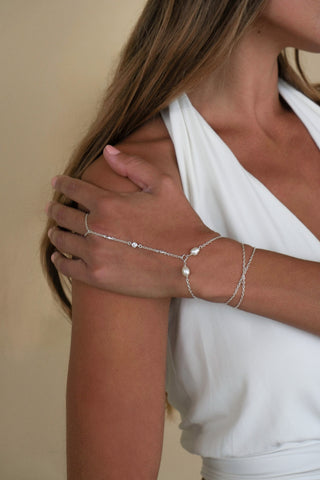 Tia Pearl and CZ Hand Chain and Necklace
