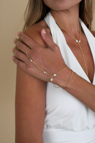 Tia Pearl and CZ Hand Chain and Necklace