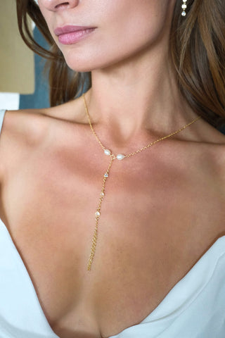 Tia Pearl and CZ Hand Chain and Necklace