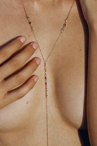 NAiiA Bayley Gold body chainNAiiA Bayley Gold gemstone body chain on model 