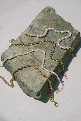 14k gold filled pearl and chain anklets