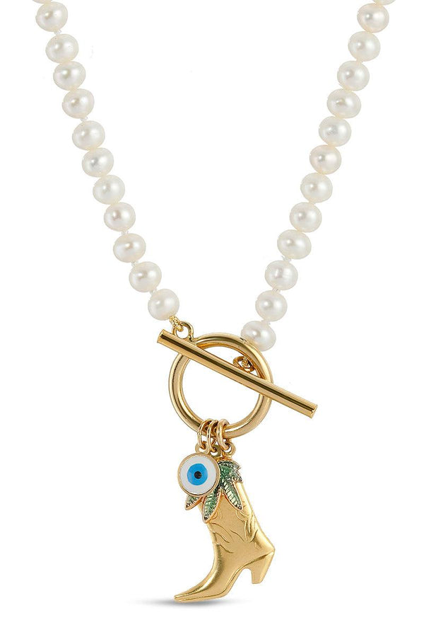 NAiiA Ariel Necklace - Freshwater pearl necklace completed with 14K solid gold closure and charms 