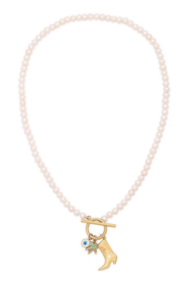 NAiiA Ariel Necklace - Freshwater pearl necklace completed with 14K solid gold closure and charms