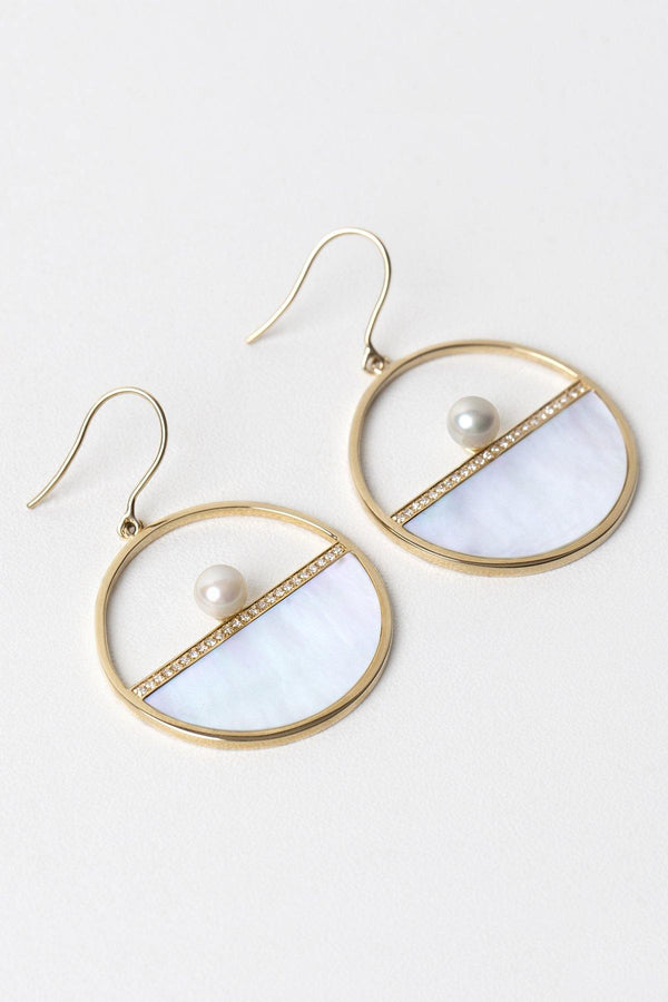 14k solid gold pearl hoop earrings