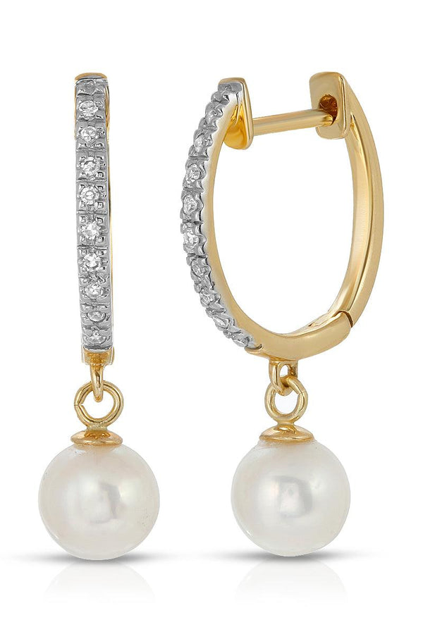 14k solid gold pearl and diamond huge earrings