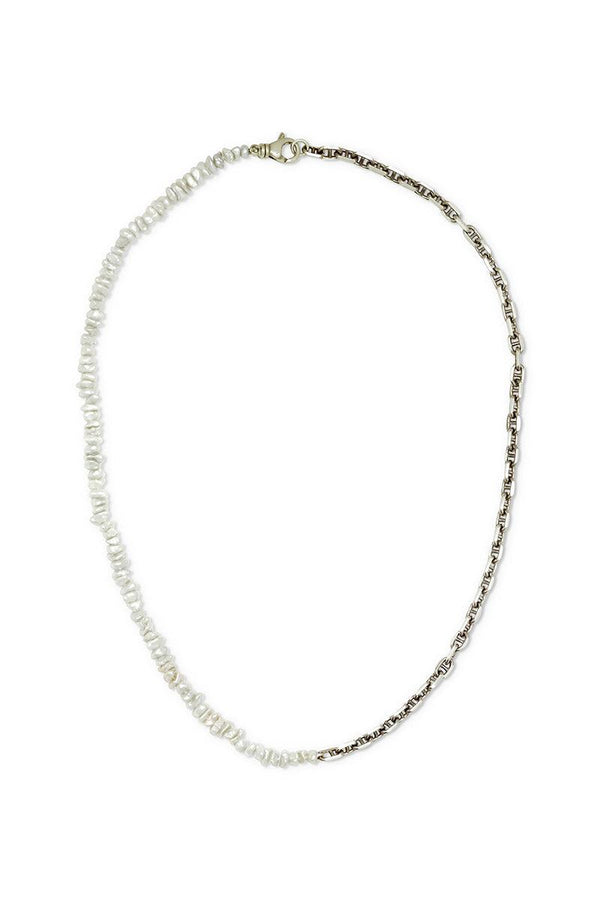 naiia men's jewelry - josh necklace - Keshi pearl and sterling silver chain link necklace