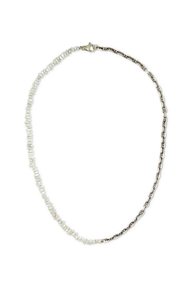 naiia men's jewelry - josh necklace - Keshi pearl and sterling silver chain link necklace