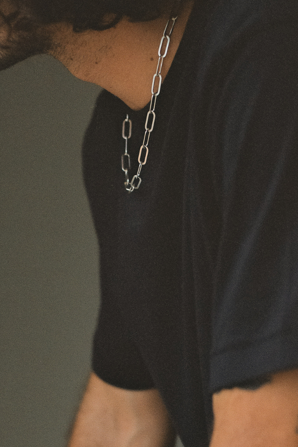Melbourne Sterling Silver Paperclip Chain Necklace on model