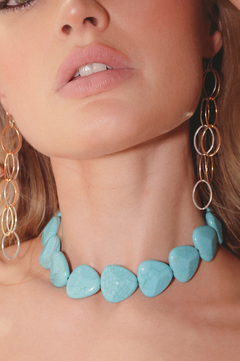 NAiiA Jewelry Joan Necklace Turquoise on model close up