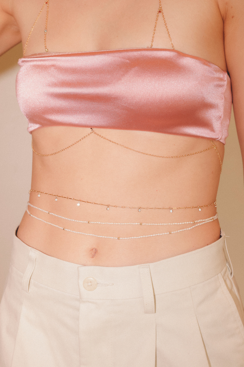 NAiiA Jewelry Vivien Gold Filled Shaker Belly Chain on model.png