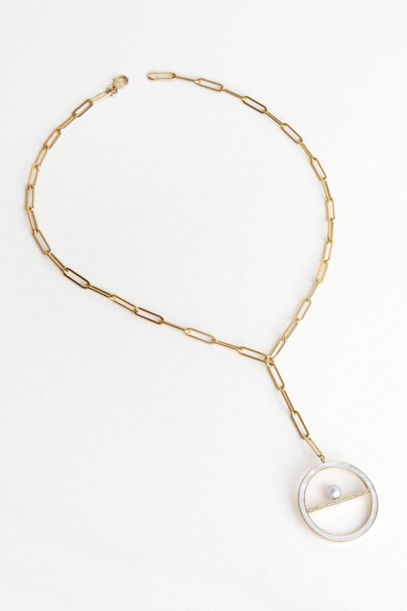 Cher necklace - 14K solid gold and mother of pearl medallion